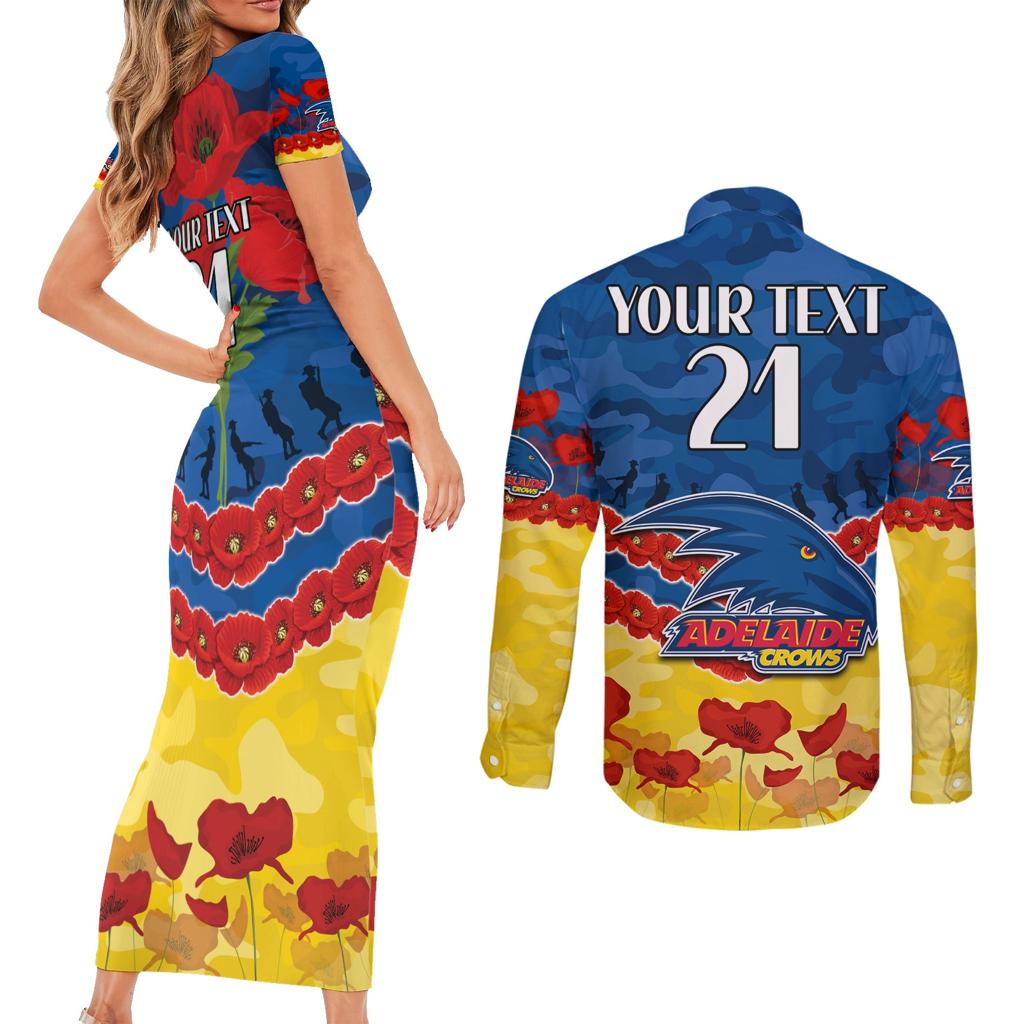 Custom Adelaide Crows Football Couples Matching Short Sleeve Bodycon Dress and Long Sleeve Button Shirt ANZAC Lest We Forget
