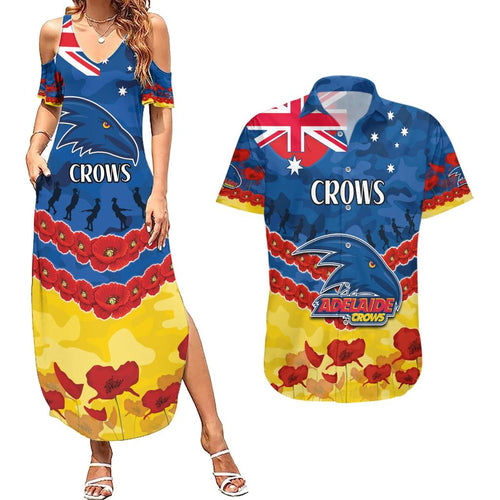Custom Adelaide Crows Football Couples Matching Summer Maxi Dress and Hawaiian Shirt ANZAC Lest We Forget