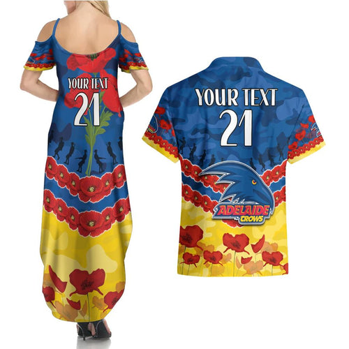 Custom Adelaide Crows Football Couples Matching Summer Maxi Dress and Hawaiian Shirt ANZAC Lest We Forget