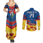 Custom Adelaide Crows Football Couples Matching Summer Maxi Dress and Long Sleeve Button Shirt ANZAC Lest We Forget