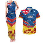 Custom Adelaide Crows Football Couples Matching Tank Maxi Dress and Hawaiian Shirt ANZAC Lest We Forget