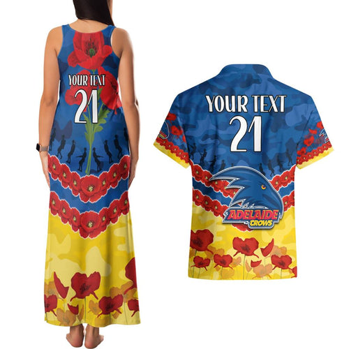 Custom Adelaide Crows Football Couples Matching Tank Maxi Dress and Hawaiian Shirt ANZAC Lest We Forget