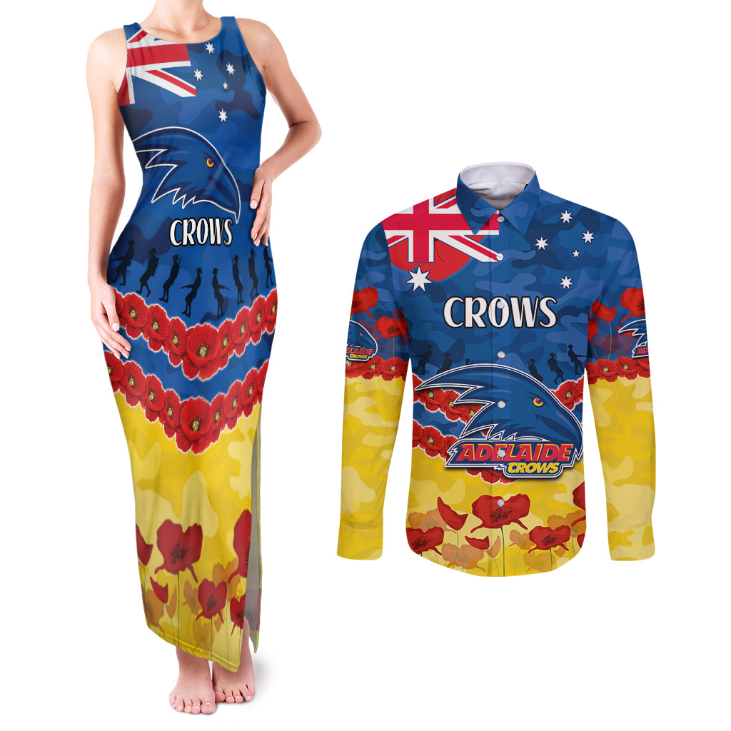 Custom Adelaide Crows Football Couples Matching Tank Maxi Dress and Long Sleeve Button Shirt ANZAC Lest We Forget