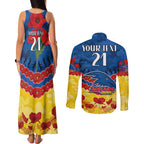 Custom Adelaide Crows Football Couples Matching Tank Maxi Dress and Long Sleeve Button Shirt ANZAC Lest We Forget