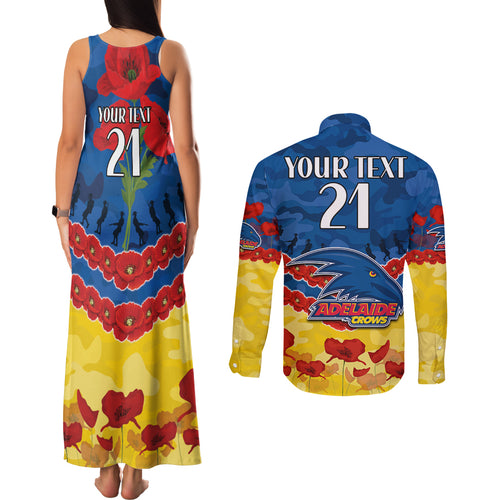 Custom Adelaide Crows Football Couples Matching Tank Maxi Dress and Long Sleeve Button Shirt ANZAC Lest We Forget