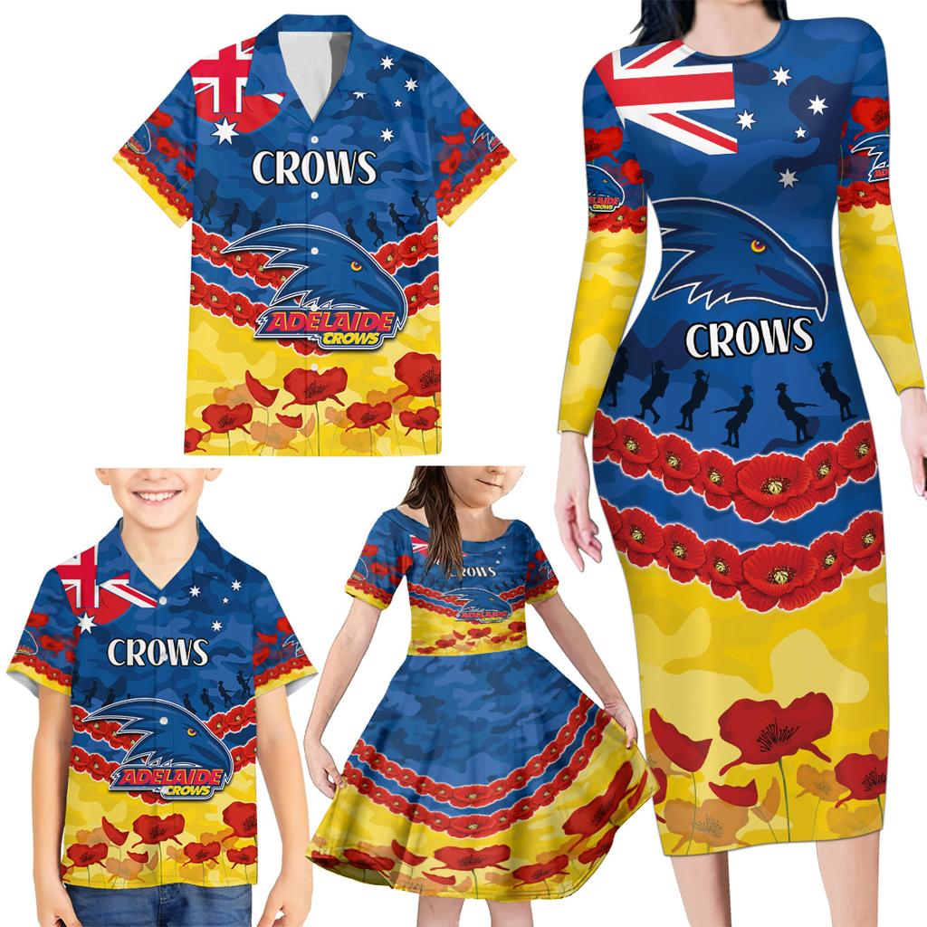 Custom Adelaide Crows Football Family Matching Long Sleeve Bodycon Dress and Hawaiian Shirt ANZAC Lest We Forget