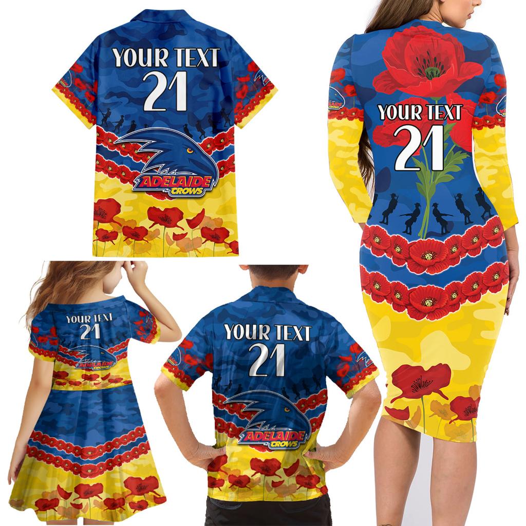 Custom Adelaide Crows Football Family Matching Long Sleeve Bodycon Dress and Hawaiian Shirt ANZAC Lest We Forget