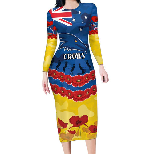 Custom Adelaide Crows Football Family Matching Long Sleeve Bodycon Dress and Hawaiian Shirt ANZAC Lest We Forget