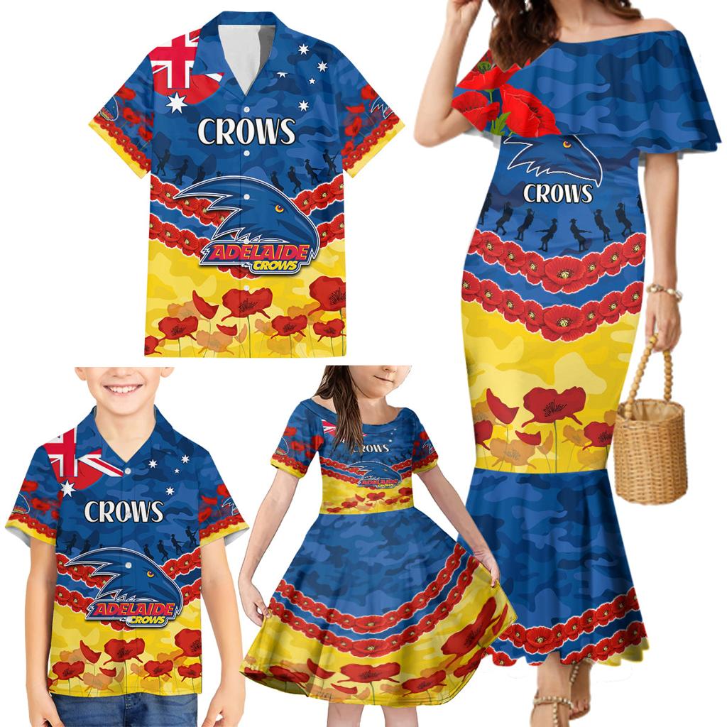 Custom Adelaide Crows Football Family Matching Mermaid Dress and Hawaiian Shirt ANZAC Lest We Forget