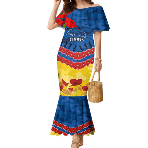 Custom Adelaide Crows Football Family Matching Mermaid Dress and Hawaiian Shirt ANZAC Lest We Forget