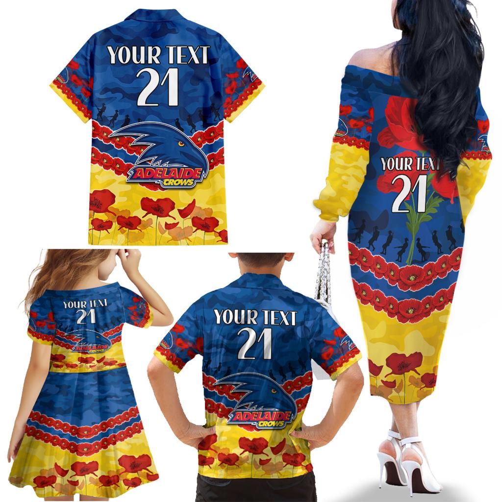 Custom Adelaide Crows Football Family Matching Off The Shoulder Long Sleeve Dress and Hawaiian Shirt ANZAC Lest We Forget