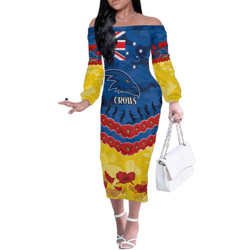 Custom Adelaide Crows Football Family Matching Off The Shoulder Long Sleeve Dress and Hawaiian Shirt ANZAC Lest We Forget