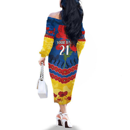 Custom Adelaide Crows Football Family Matching Off The Shoulder Long Sleeve Dress and Hawaiian Shirt ANZAC Lest We Forget