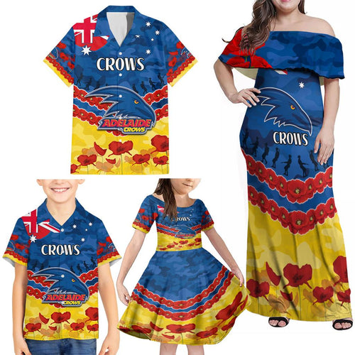 Custom Adelaide Crows Football Family Matching Off Shoulder Maxi Dress and Hawaiian Shirt ANZAC Lest We Forget