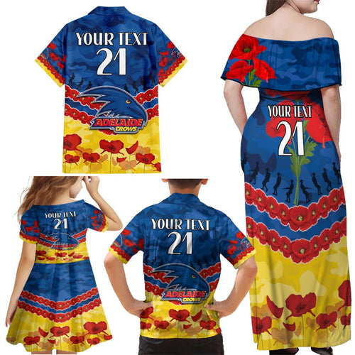 Custom Adelaide Crows Football Family Matching Off Shoulder Maxi Dress and Hawaiian Shirt ANZAC Lest We Forget
