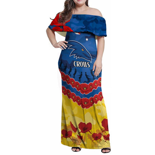 Custom Adelaide Crows Football Family Matching Off Shoulder Maxi Dress and Hawaiian Shirt ANZAC Lest We Forget