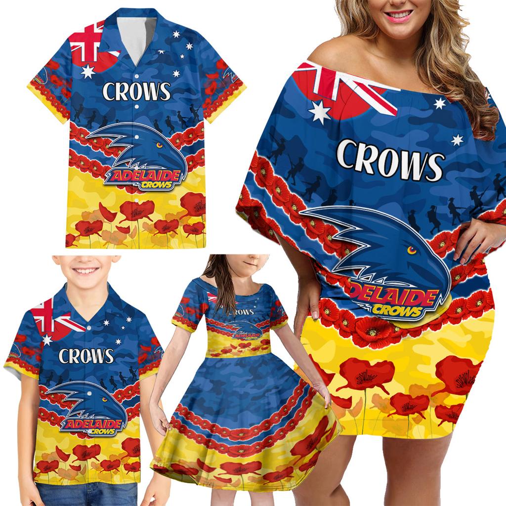 Custom Adelaide Crows Football Family Matching Off Shoulder Short Dress and Hawaiian Shirt ANZAC Lest We Forget