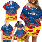 Custom Adelaide Crows Football Family Matching Off Shoulder Short Dress and Hawaiian Shirt ANZAC Lest We Forget