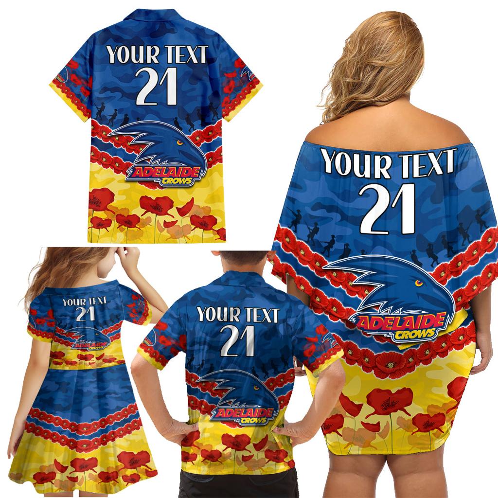Custom Adelaide Crows Football Family Matching Off Shoulder Short Dress and Hawaiian Shirt ANZAC Lest We Forget