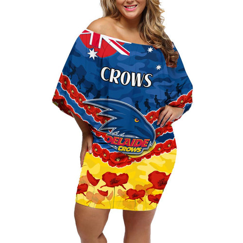 Custom Adelaide Crows Football Family Matching Off Shoulder Short Dress and Hawaiian Shirt ANZAC Lest We Forget