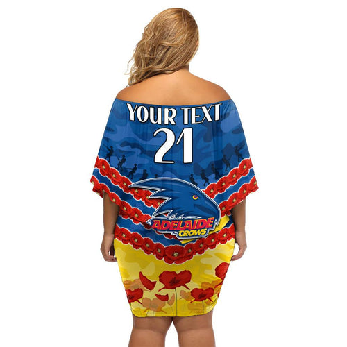 Custom Adelaide Crows Football Family Matching Off Shoulder Short Dress and Hawaiian Shirt ANZAC Lest We Forget