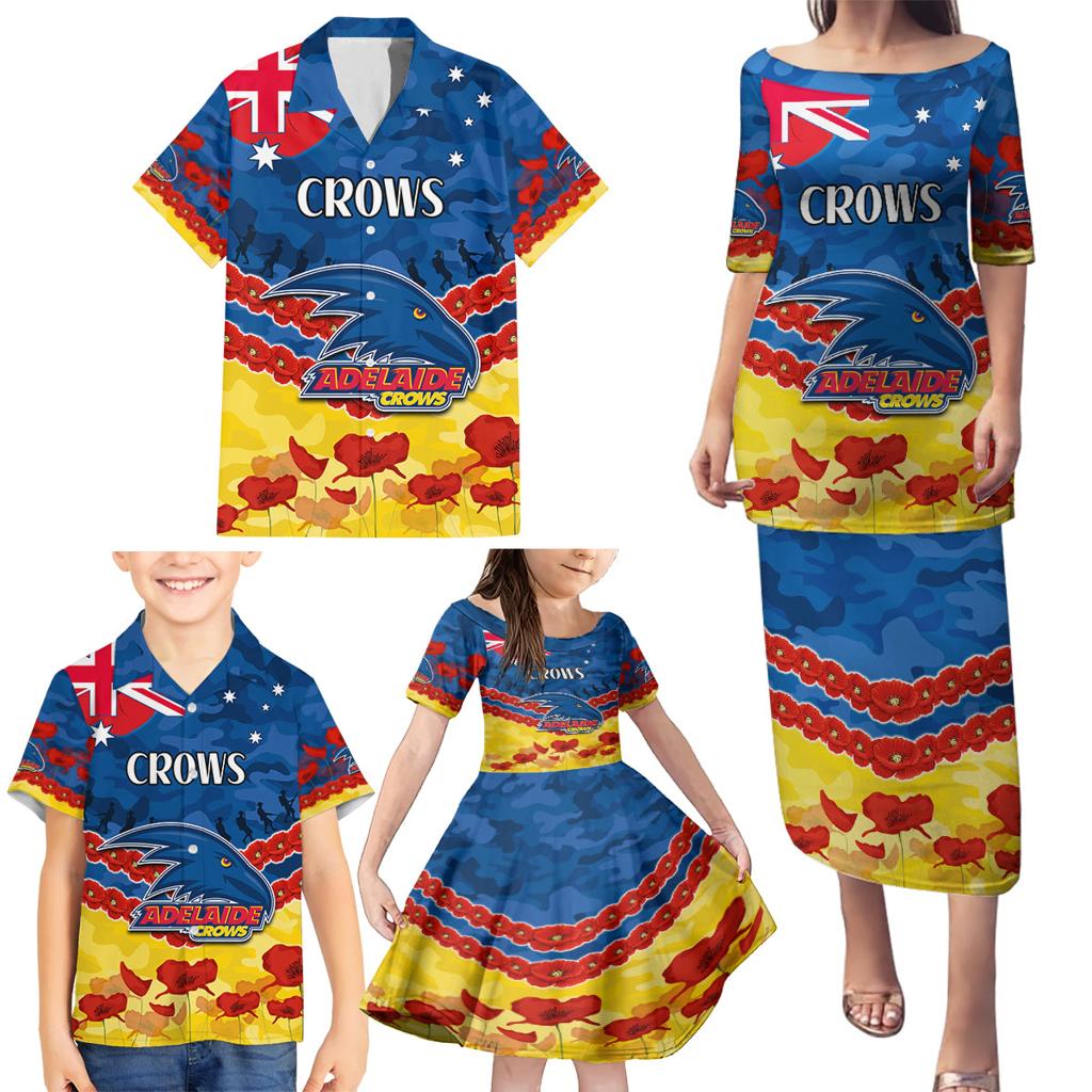 Custom Adelaide Crows Football Family Matching Puletasi and Hawaiian Shirt ANZAC Lest We Forget