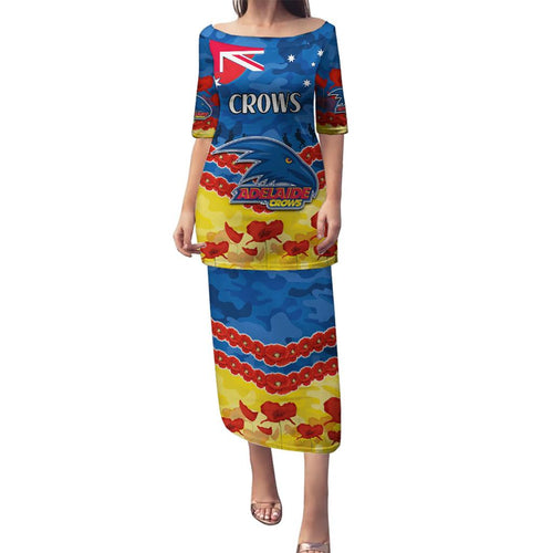 Custom Adelaide Crows Football Family Matching Puletasi and Hawaiian Shirt ANZAC Lest We Forget