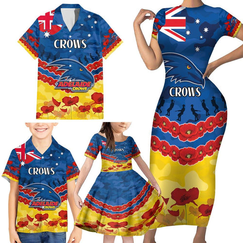 Custom Adelaide Crows Football Family Matching Short Sleeve Bodycon Dress and Hawaiian Shirt ANZAC Lest We Forget