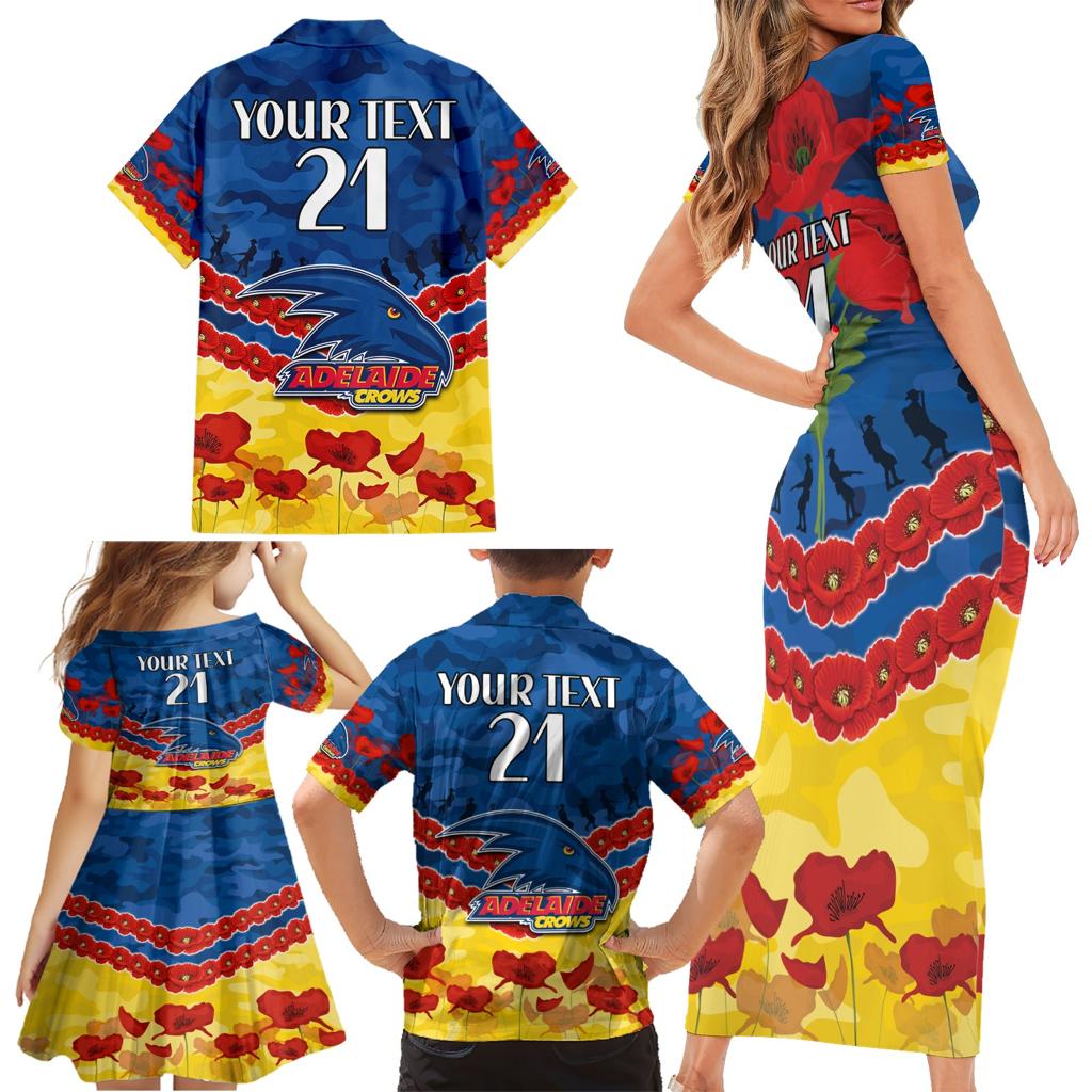 Custom Adelaide Crows Football Family Matching Short Sleeve Bodycon Dress and Hawaiian Shirt ANZAC Lest We Forget
