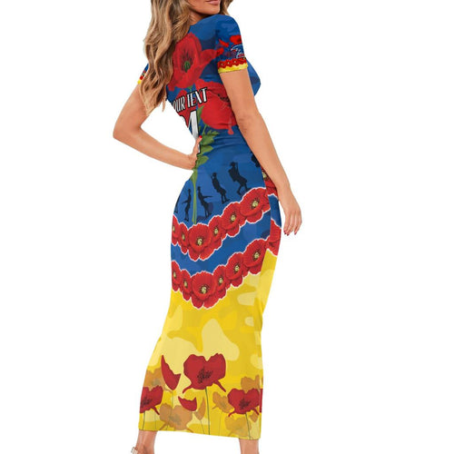 Custom Adelaide Crows Football Family Matching Short Sleeve Bodycon Dress and Hawaiian Shirt ANZAC Lest We Forget
