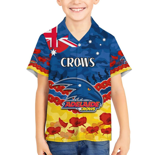 Custom Adelaide Crows Football Family Matching Short Sleeve Bodycon Dress and Hawaiian Shirt ANZAC Lest We Forget