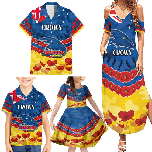 Custom Adelaide Crows Football Family Matching Summer Maxi Dress and Hawaiian Shirt ANZAC Lest We Forget