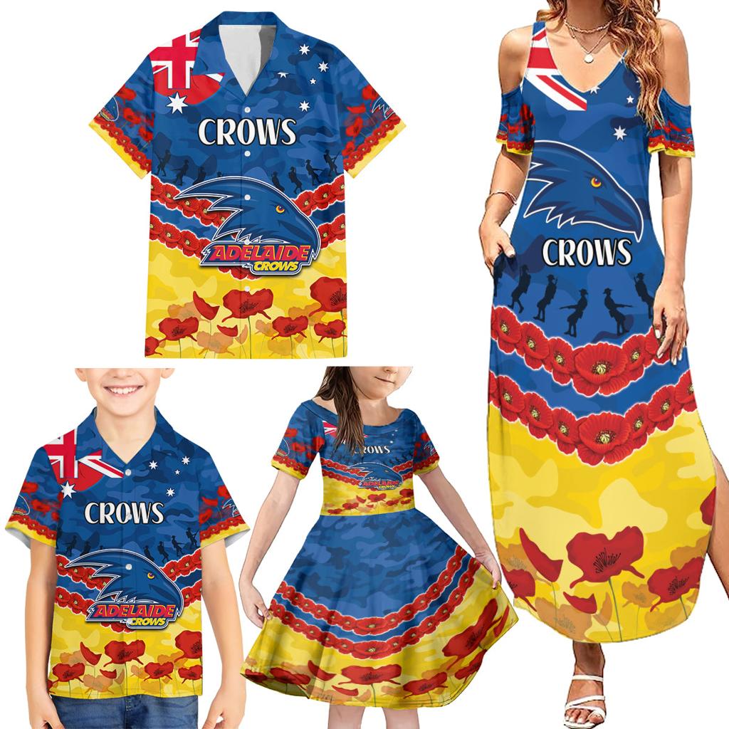 Custom Adelaide Crows Football Family Matching Summer Maxi Dress and Hawaiian Shirt ANZAC Lest We Forget