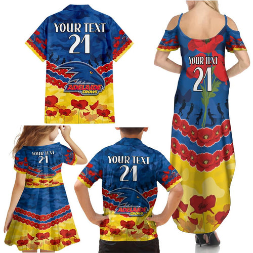 Custom Adelaide Crows Football Family Matching Summer Maxi Dress and Hawaiian Shirt ANZAC Lest We Forget
