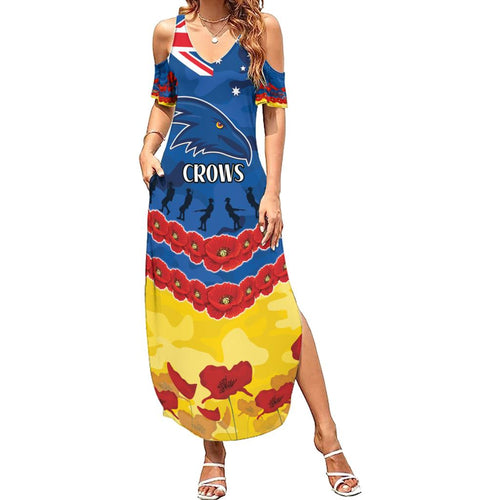 Custom Adelaide Crows Football Family Matching Summer Maxi Dress and Hawaiian Shirt ANZAC Lest We Forget