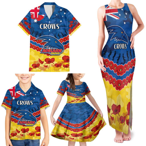 Custom Adelaide Crows Football Family Matching Tank Maxi Dress and Hawaiian Shirt ANZAC Lest We Forget