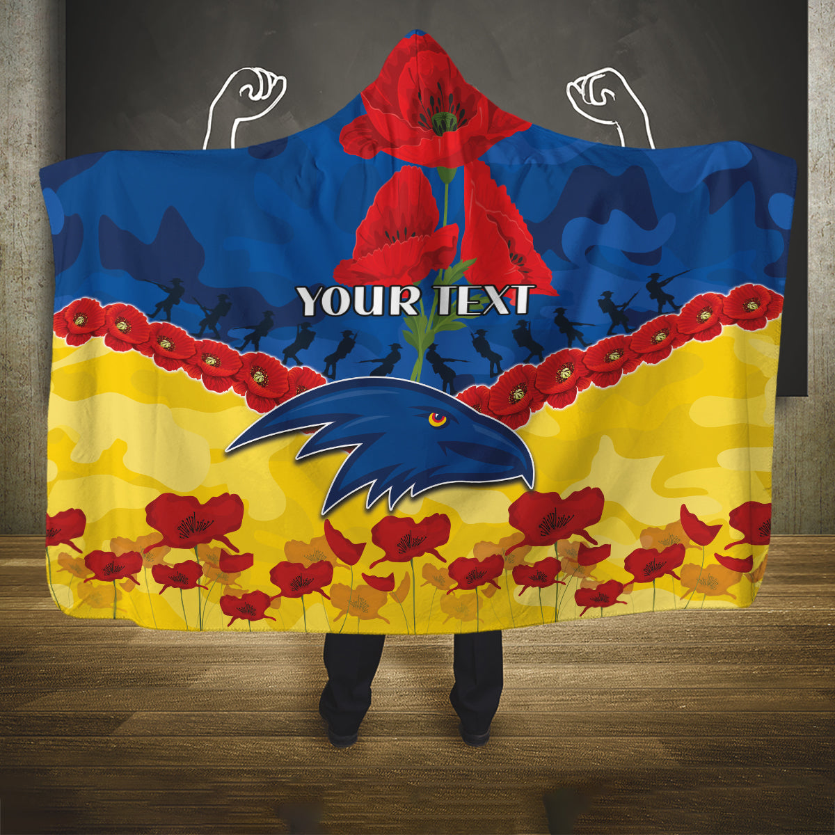 Custom Adelaide Crows Football Hooded Blanket ANZAC Lest We Forget