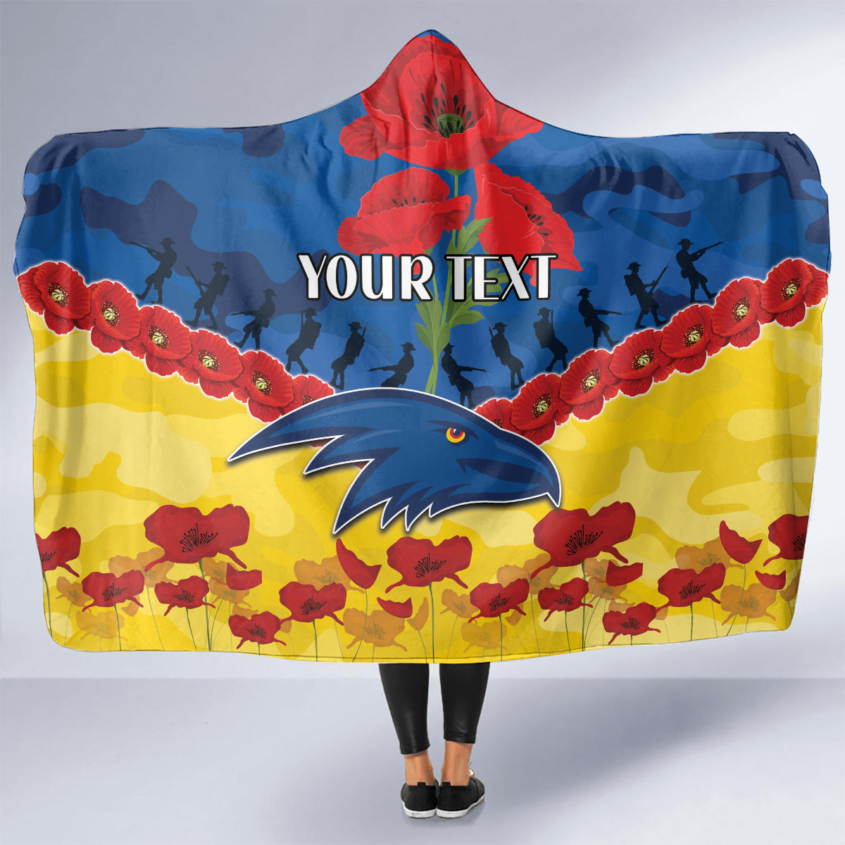 Custom Adelaide Crows Football Hooded Blanket ANZAC Lest We Forget