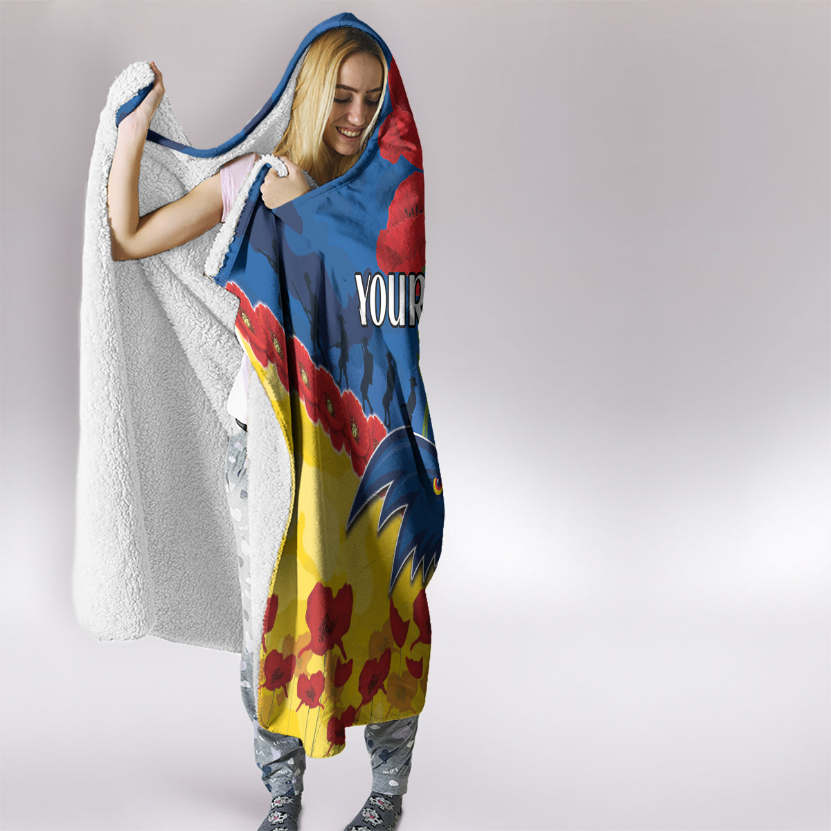 Custom Adelaide Crows Football Hooded Blanket ANZAC Lest We Forget