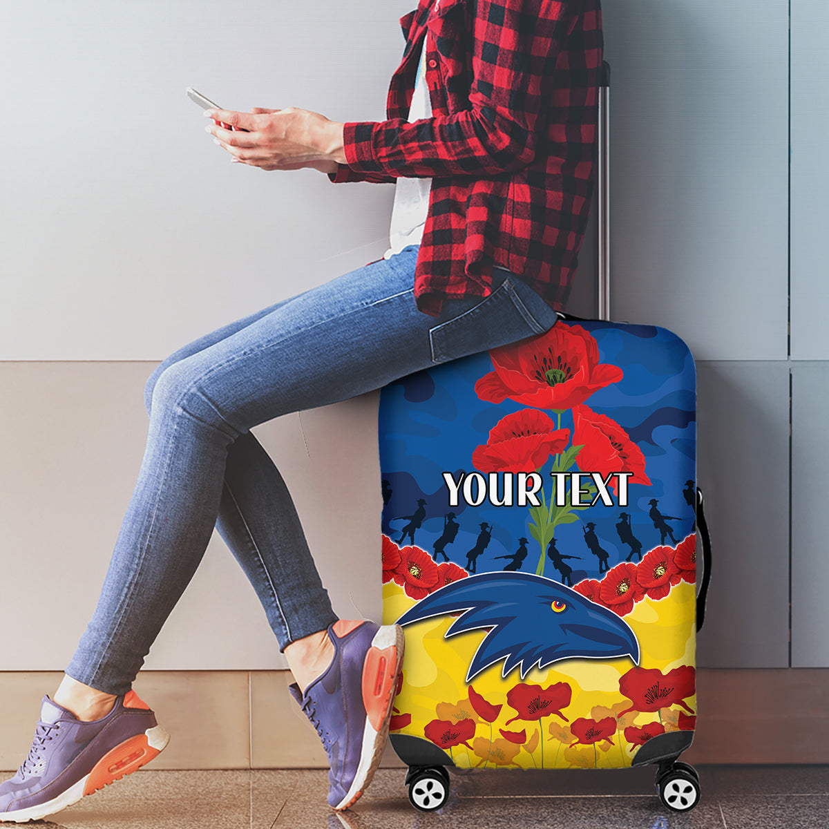 Custom Adelaide Crows Football Luggage Cover ANZAC Lest We Forget