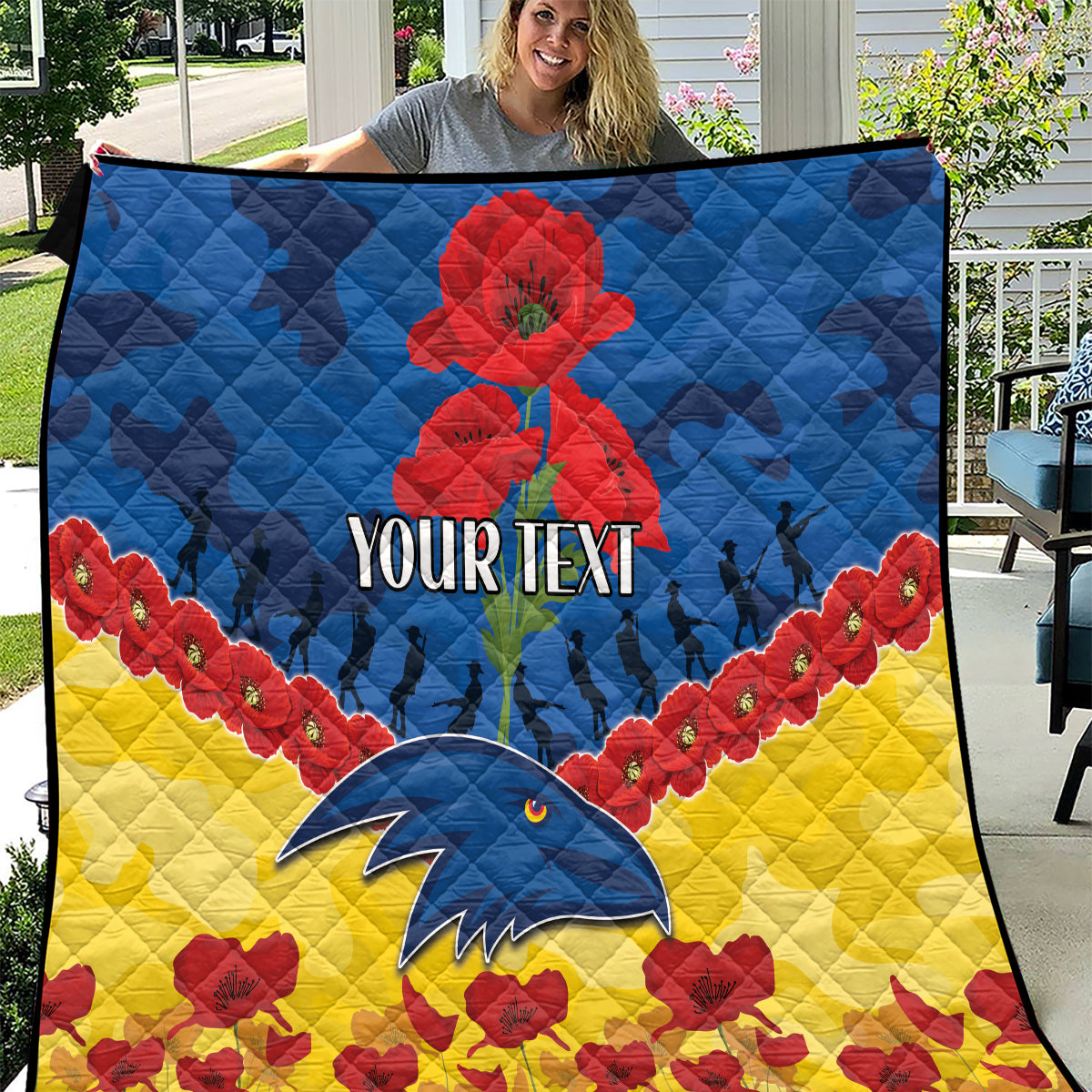 Custom Adelaide Crows Football Quilt ANZAC Lest We Forget
