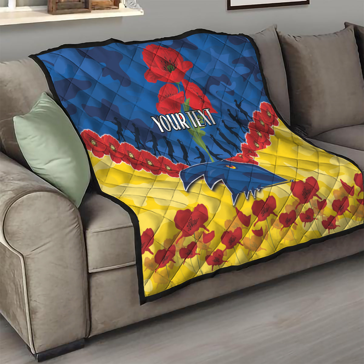 Custom Adelaide Crows Football Quilt ANZAC Lest We Forget