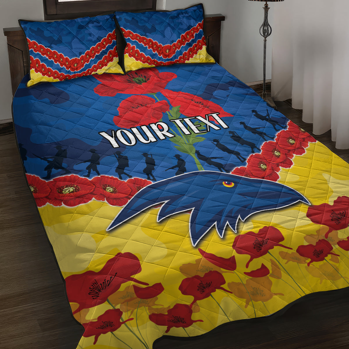 Custom Adelaide Crows Football Quilt Bed Set ANZAC Lest We Forget