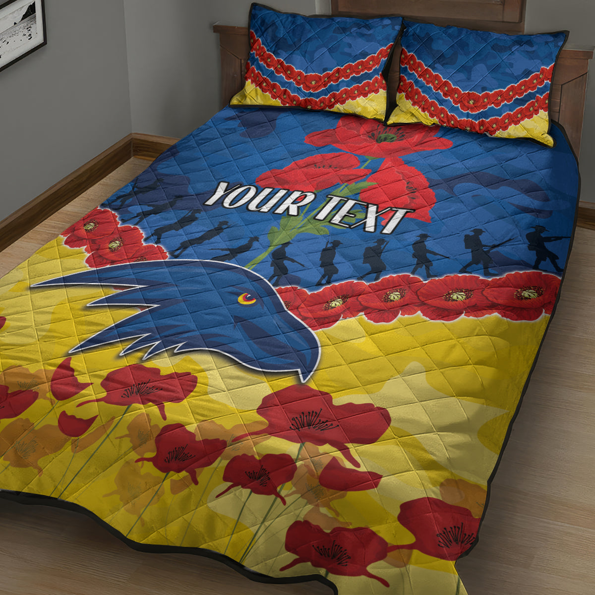 Custom Adelaide Crows Football Quilt Bed Set ANZAC Lest We Forget