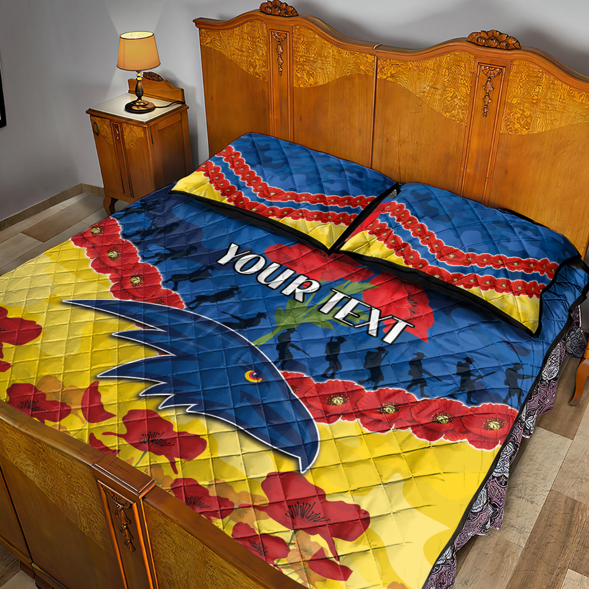 Custom Adelaide Crows Football Quilt Bed Set ANZAC Lest We Forget