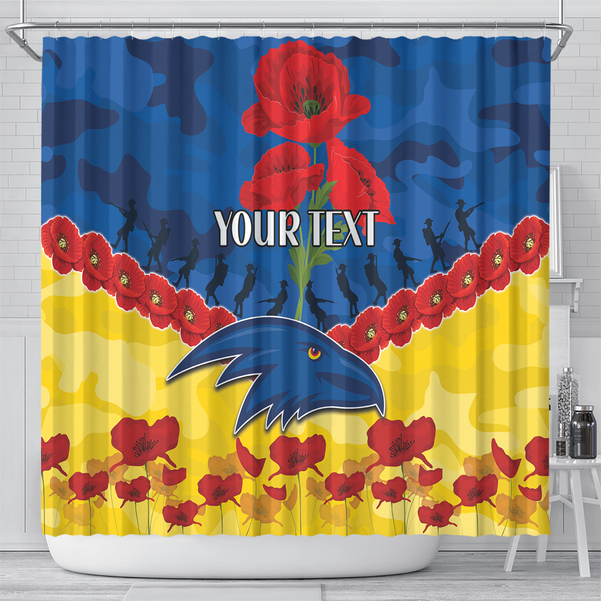 Custom Adelaide Crows Football Shower Curtain ANZAC Lest We Forget
