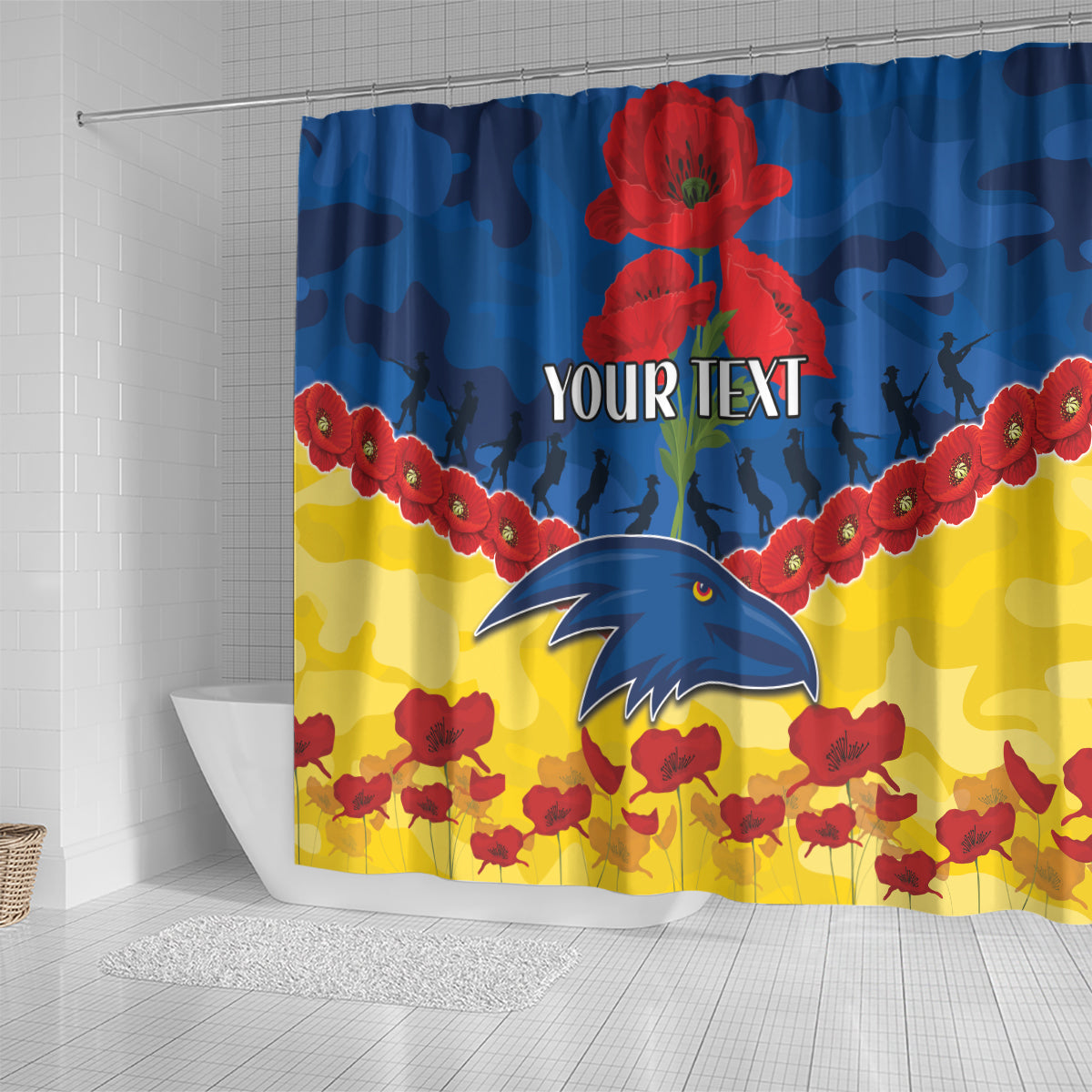 Custom Adelaide Crows Football Shower Curtain ANZAC Lest We Forget