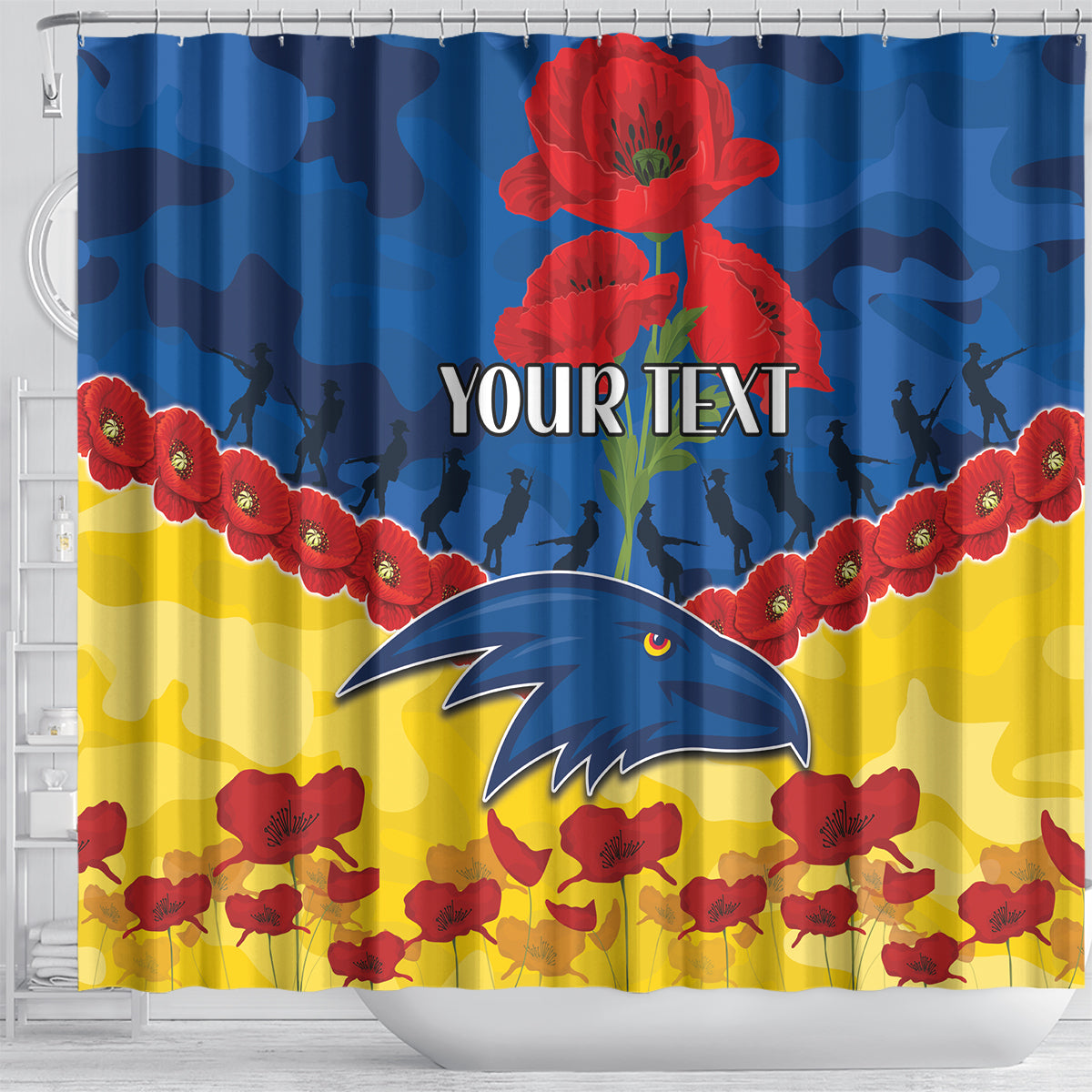 Custom Adelaide Crows Football Shower Curtain ANZAC Lest We Forget
