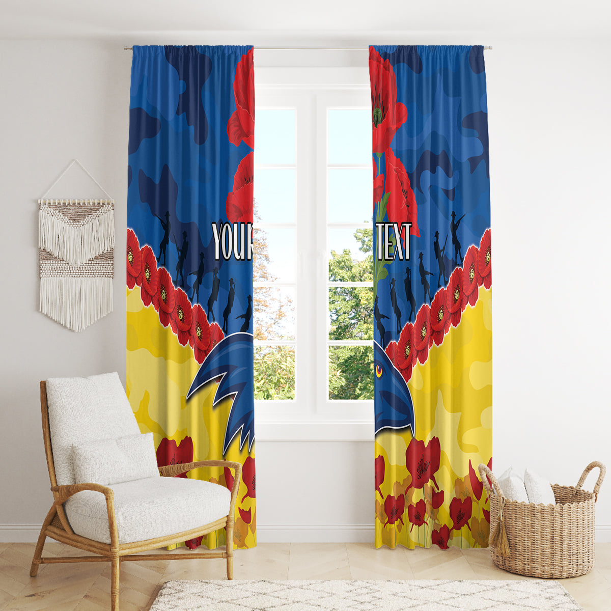 Custom Adelaide Crows Football Window Curtain ANZAC Lest We Forget