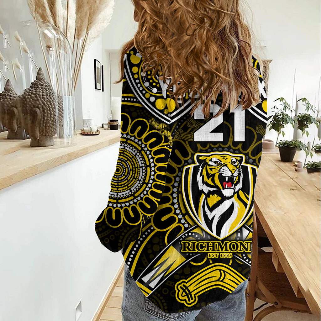 (Custom Personalised) Richmond Tigers Football Women Casual Shirt Boomerang Indigenous Dots LT9